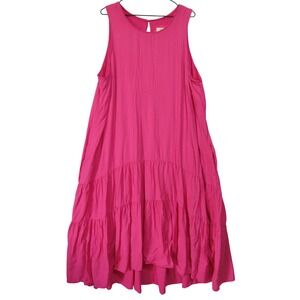 Maeve Anthropologie Maxi Dress Womens 3X Hot Pink Good Tiered Sleeveless Pockets